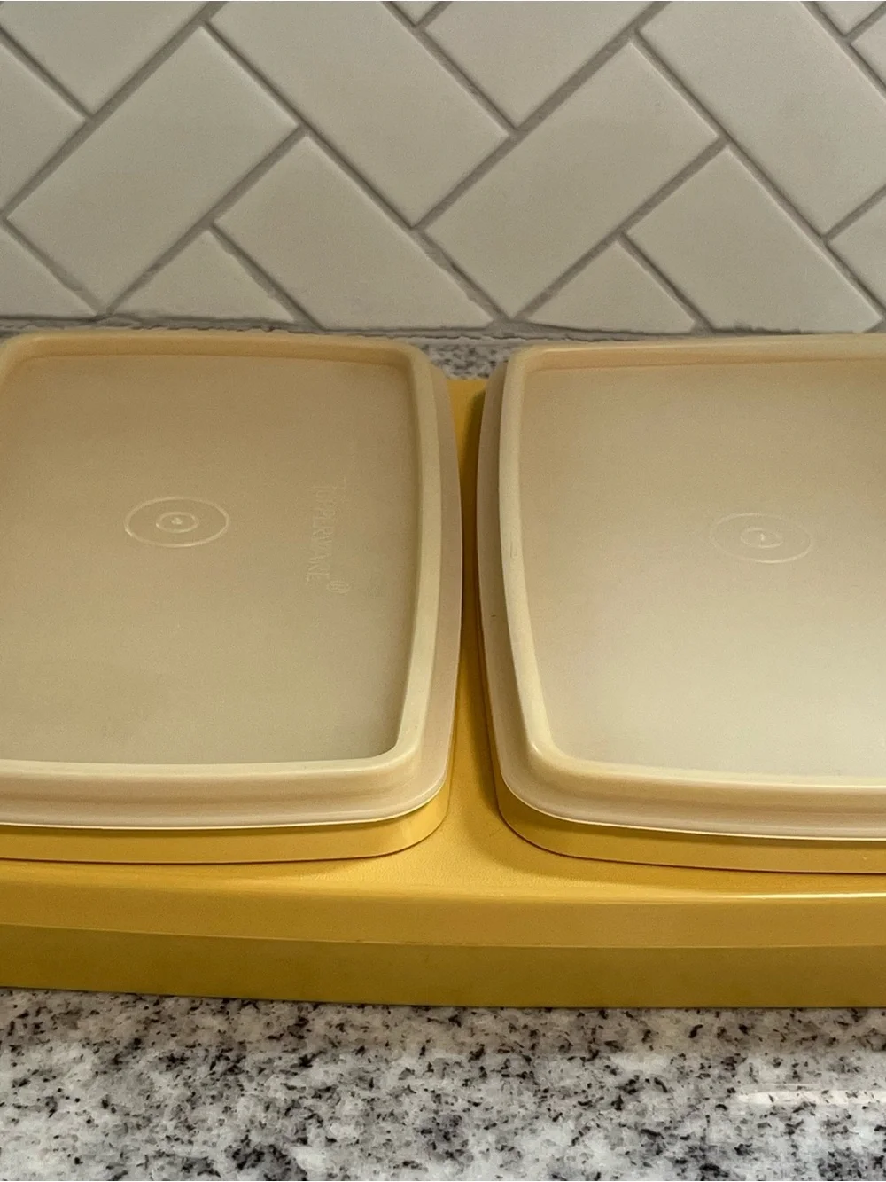 Vintage Tupperware Harvest Gold Deviled Egg Keeper Serving Tray w/ Lids USA